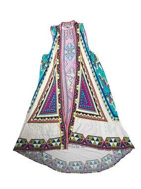 Flying Tomato Womens Medium Sleeveless Boho Duster Kimono Aztec Print Vest